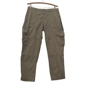Joie Olive Green Embellished Sequin Cargo Pants Cotton Utility Pants Size 6